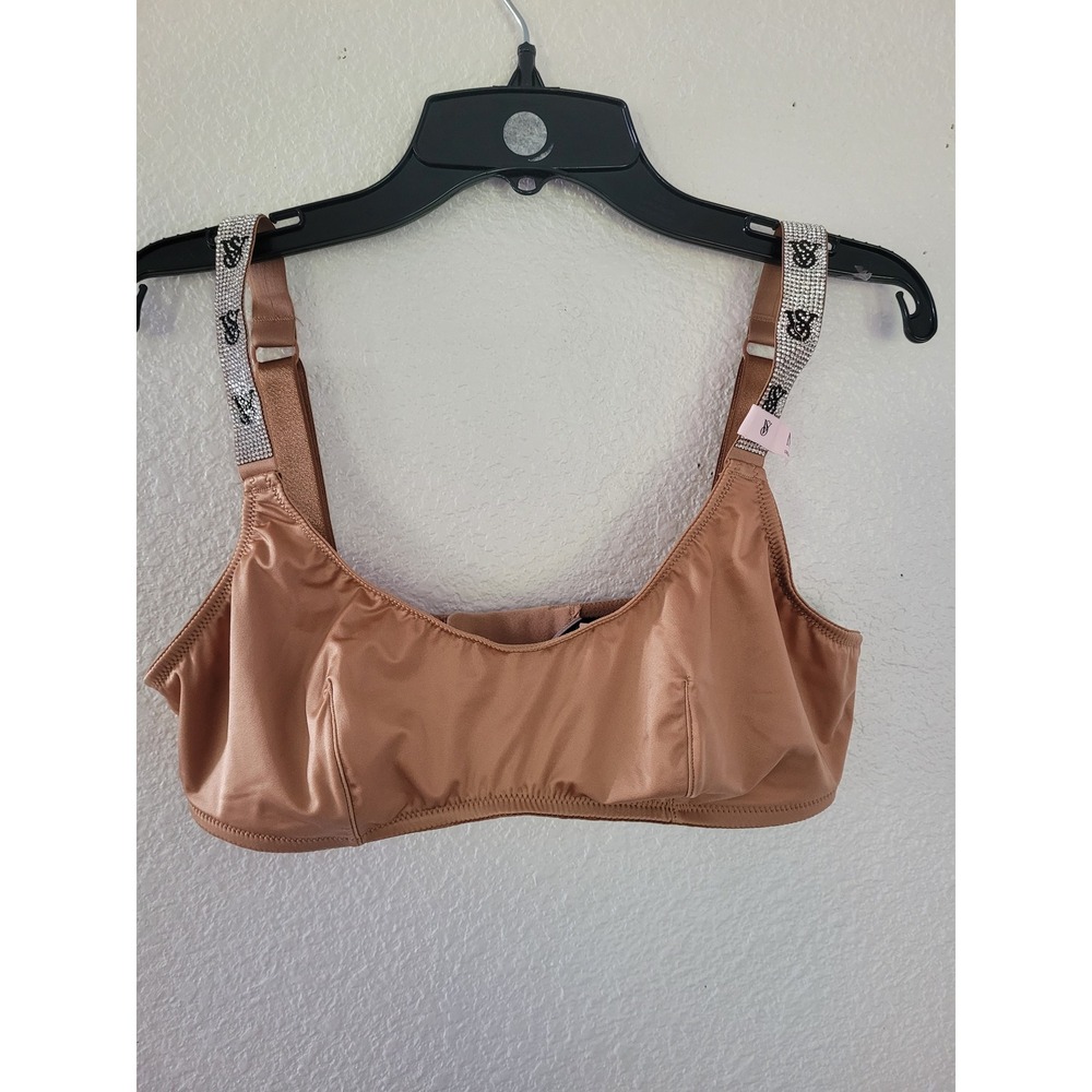 Victorias Secret Shine Strap Unlined Bralette Bronze Rhinestone‎ Logo Medium #12